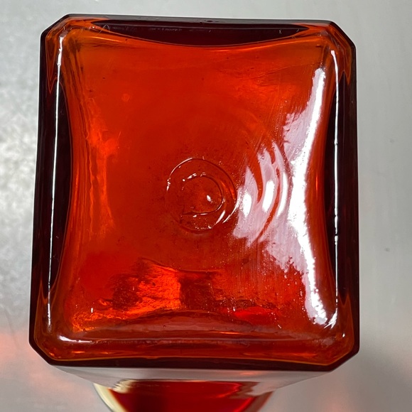 Vtg 1970s Rainbow Orange Hand Blown Glass/Vase (T43) - Picture 4 of 6